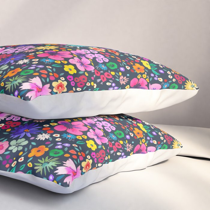 Millefleurs Spring Little Flowers Folky Navy Pillow Sham Gallery Image 3