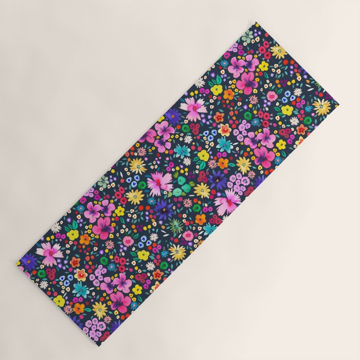 Millefleurs Spring Little Flowers Folky Navy Yoga Mat Gallery Image 1