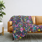 Millefleurs Spring Little Flowers Folky Navy Throw Blanket Gallery Image 2