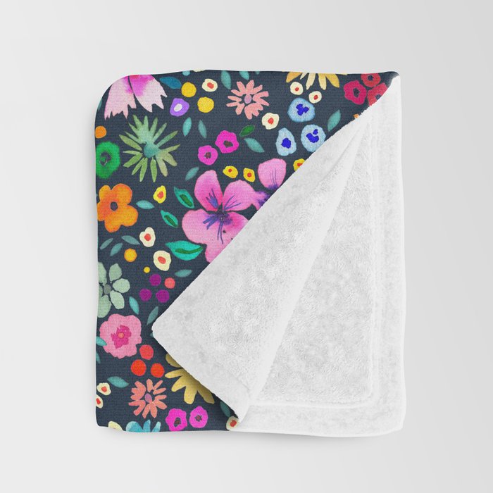 Millefleurs Spring Little Flowers Folky Navy Throw Blanket Gallery Image 3