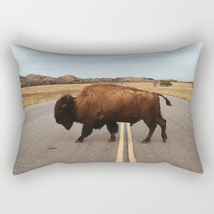 Bison Crossing Road Rectangular Pillow Gallery Image 2