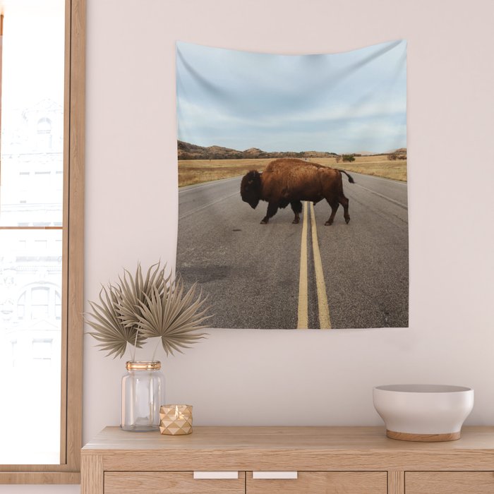 Bison Crossing Road Wall Tapestry Gallery Image 2