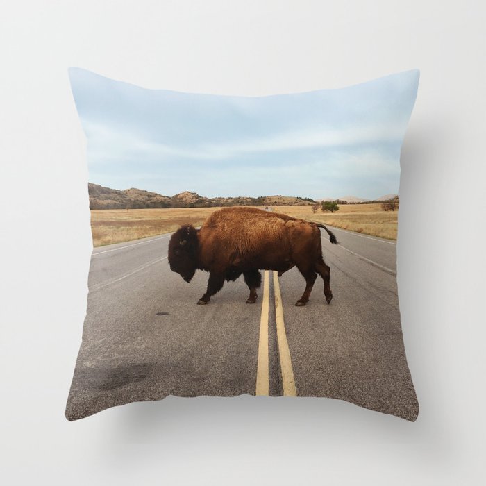 Bison Crossing Road Throw Pillow Gallery Image 6