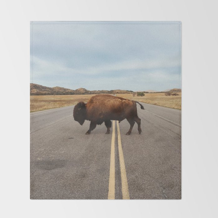 Bison Crossing Road Throw Blanket Gallery Image 2