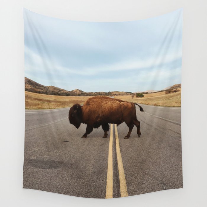 Bison Crossing Road Wall Tapestry Gallery Image 4