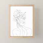 Minimal Line Art Woman with Magnolia Mini Art Print Gallery Image 1