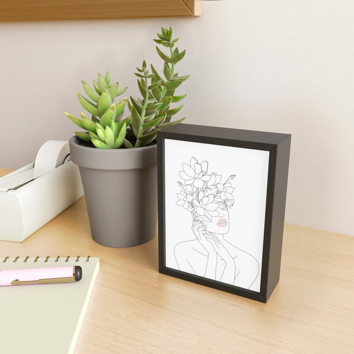 Minimal Line Art Woman with Magnolia Mini Art Print Gallery Image 2