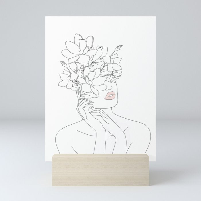 Minimal Line Art Woman with Magnolia Mini Art Print Gallery Image 5