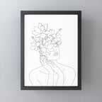 Minimal Line Art Woman with Magnolia Mini Art Print Gallery Image 3