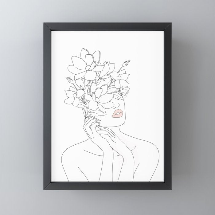 Minimal Line Art Woman with Magnolia Mini Art Print Gallery Image 3