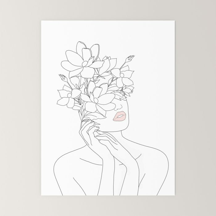 Minimal Line Art Woman with Magnolia Mini Art Print Gallery Image 6