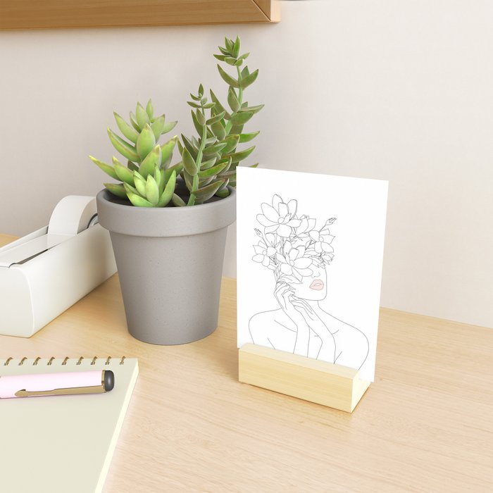 Minimal Line Art Woman with Magnolia Mini Art Print Gallery Image 2