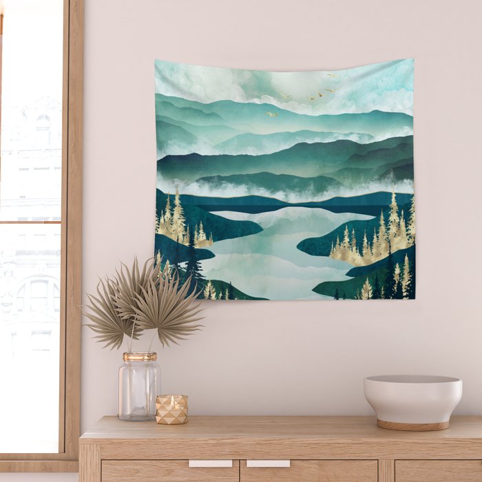 Misty Lake Wall Tapestry Gallery Image 2