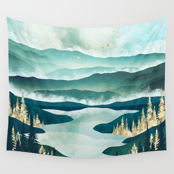 Misty Lake Wall Tapestry Gallery Image 1