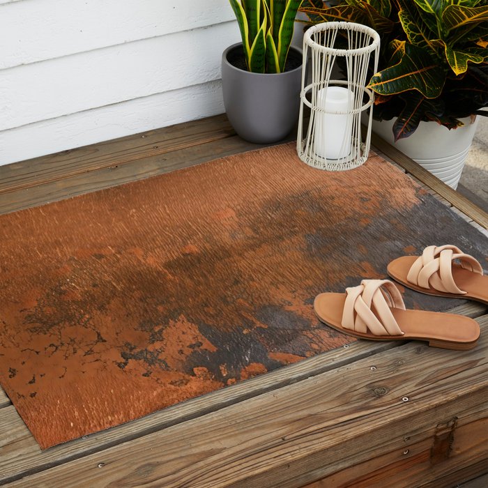 Japandi Art Copper and Black Rust Outdoor Rug Gallery Image 2