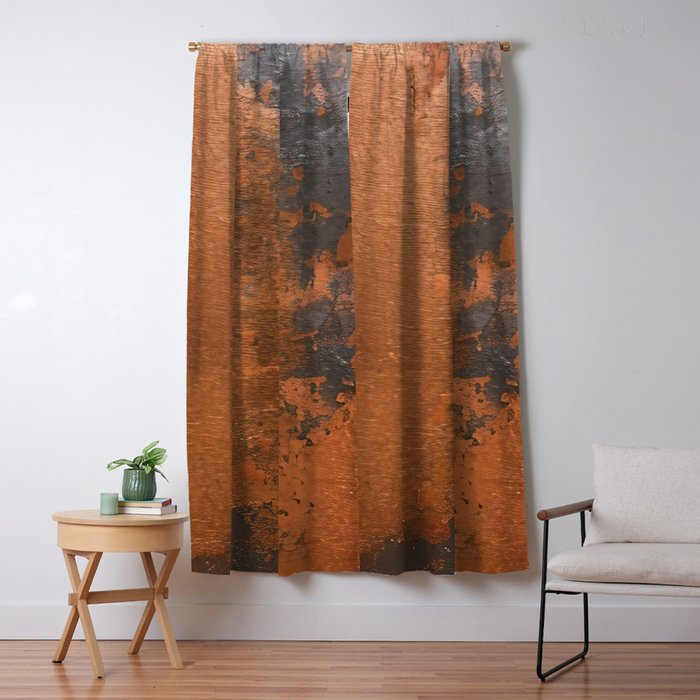 Japandi Art Copper and Black Rust Window Curtain Gallery Image 1