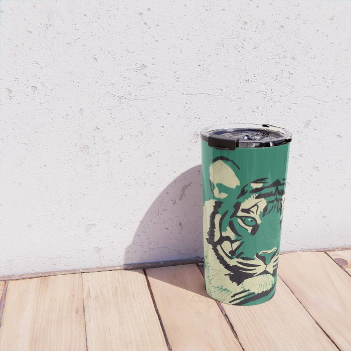 Majestic Tiger - Bold Wildcat Design with Teal Background Travel Mug Gallery Image 4