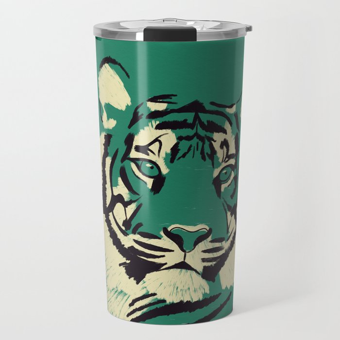 Majestic Tiger - Bold Wildcat Design with Teal Background Travel Mug Gallery Image 1