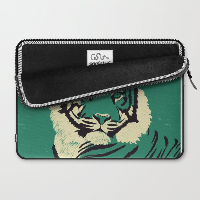 Majestic Tiger - Bold Wildcat Design with Teal Background Laptop Sleeve Gallery Image 2