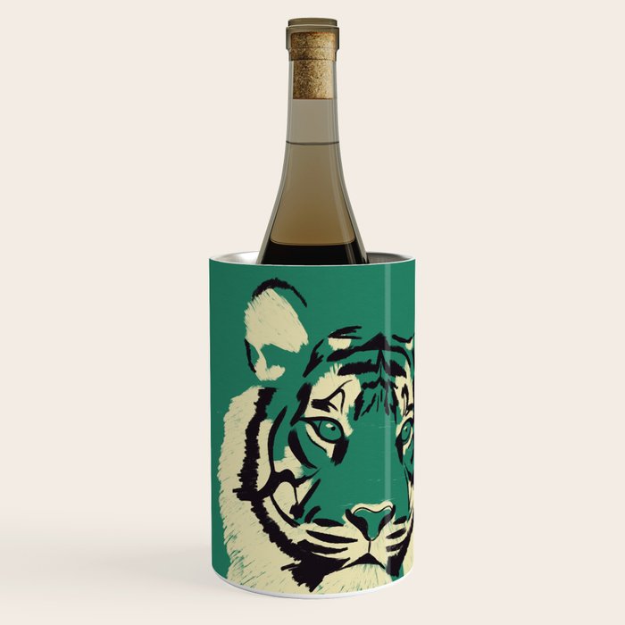 Majestic Tiger - Bold Wildcat Design with Teal Background Wine Chiller Gallery Image 1