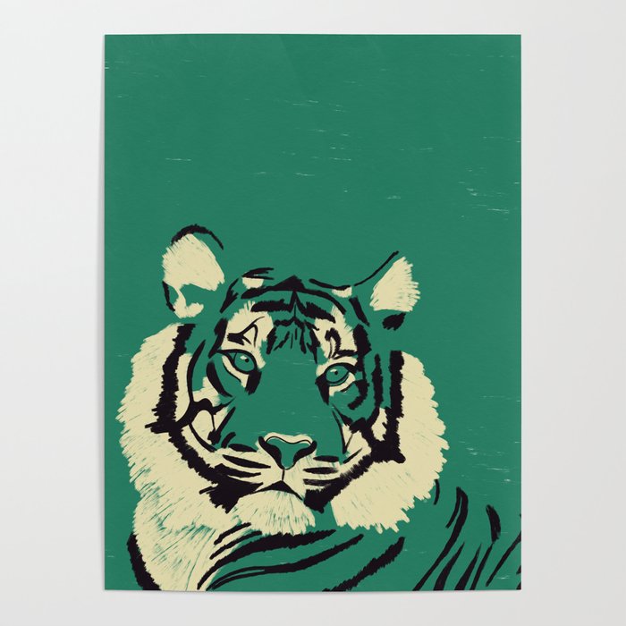 Majestic Tiger - Bold Wildcat Design with Teal Background Poster Gallery Image 4