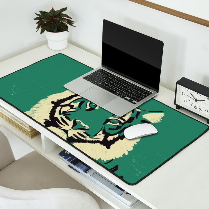 Majestic Tiger - Bold Wildcat Design with Teal Background Desk Mat Gallery Image 2
