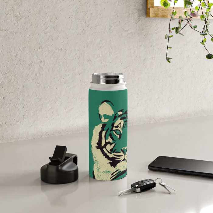 Majestic Tiger - Bold Wildcat Design with Teal Background Water Bottle Gallery Image 4