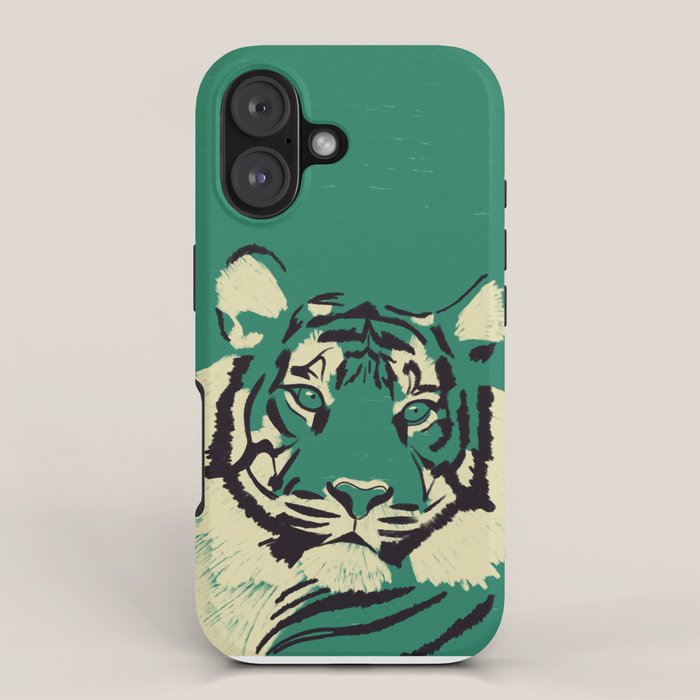 Majestic Tiger - Bold Wildcat Design with Teal Background iPhone Case Gallery Image 1