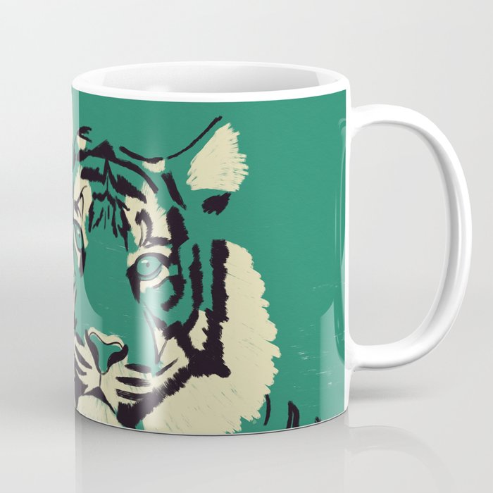 Majestic Tiger - Bold Wildcat Design with Teal Background Coffee Mug Gallery Image 1