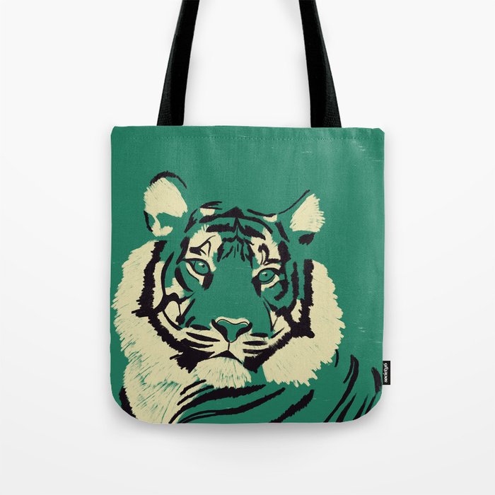 Majestic Tiger - Bold Wildcat Design with Teal Background Tote Bag Gallery Image 1