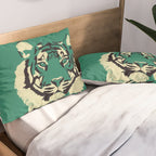 Majestic Tiger - Bold Wildcat Design with Teal Background Pillow Sham Gallery Image 2