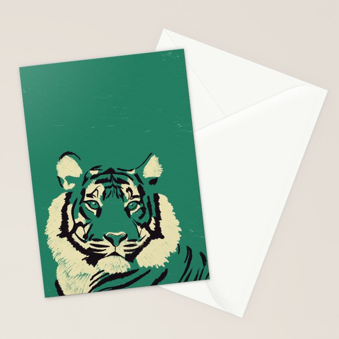 Majestic Tiger - Bold Wildcat Design with Teal Background Stationery Card Gallery Image 2