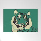 Majestic Tiger - Bold Wildcat Design with Teal Background Welcome Mat Gallery Image 1