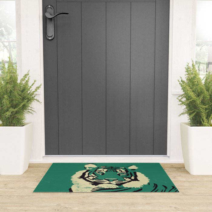 Majestic Tiger - Bold Wildcat Design with Teal Background Welcome Mat Gallery Image 3