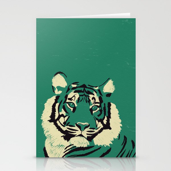 Majestic Tiger - Bold Wildcat Design with Teal Background Stationery Card Gallery Image 2