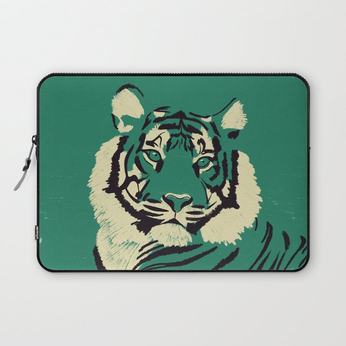 Majestic Tiger - Bold Wildcat Design with Teal Background Laptop Sleeve Gallery Image 1