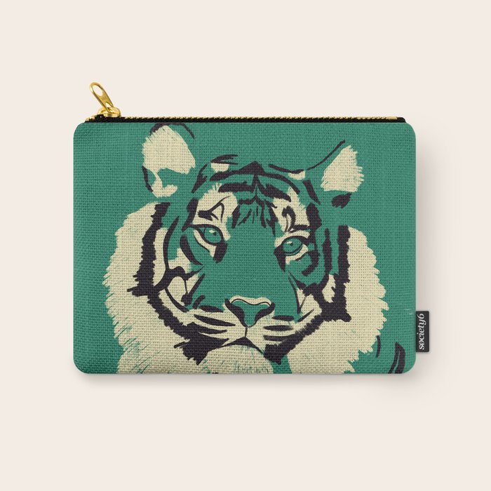 Majestic Tiger - Bold Wildcat Design with Teal Background Carry All Pouch Gallery Image 1