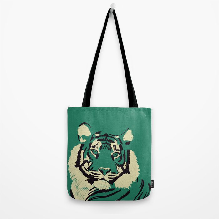 Majestic Tiger - Bold Wildcat Design with Teal Background Tote Bag Gallery Image 2