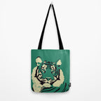 Majestic Tiger - Bold Wildcat Design with Teal Background Tote Bag Gallery Image 2