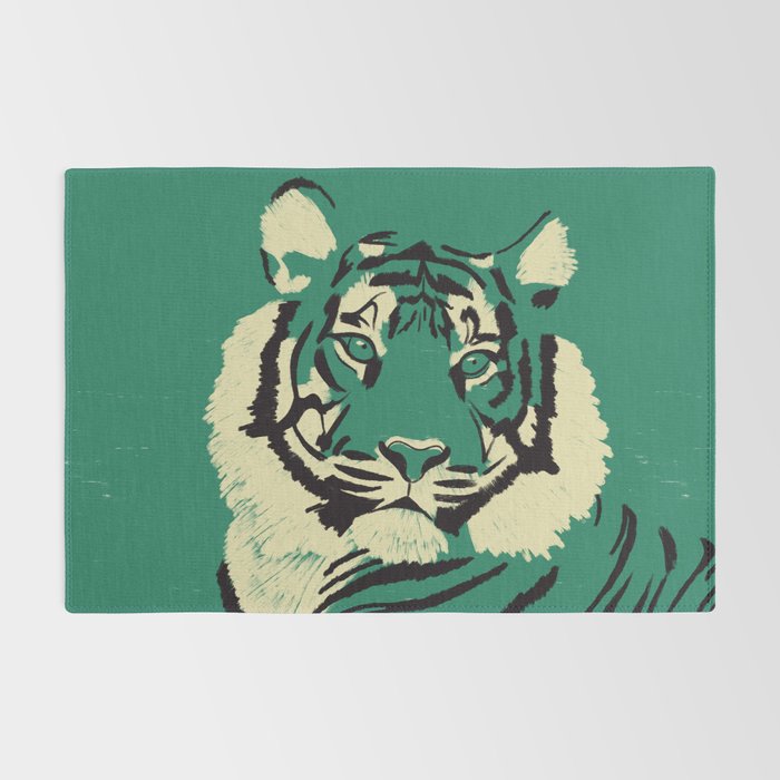 Majestic Tiger - Bold Wildcat Design with Teal Background Rug Gallery Image 2