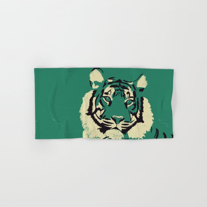 Majestic Tiger - Bold Wildcat Design with Teal Background Bath Towel Gallery Image 1