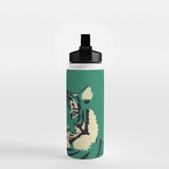 Majestic Tiger - Bold Wildcat Design with Teal Background Water Bottle Gallery Image 2