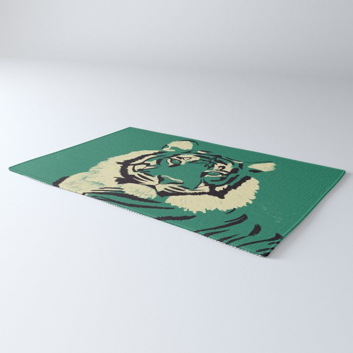 Majestic Tiger - Bold Wildcat Design with Teal Background Rug Gallery Image 3