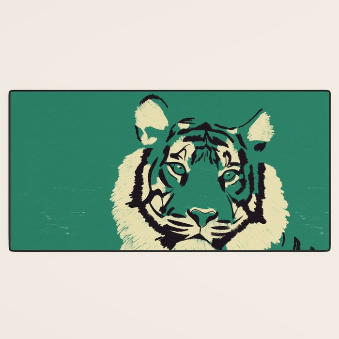 Majestic Tiger - Bold Wildcat Design with Teal Background Desk Mat Gallery Image 3