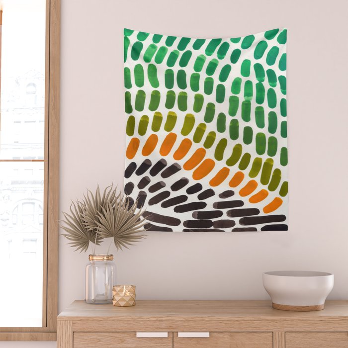 Yellow Teal Green Colorful Watercolor abstract Organic Pattern mid century Modern Minimalist Playful Wall Tapestry Gallery Image 2
