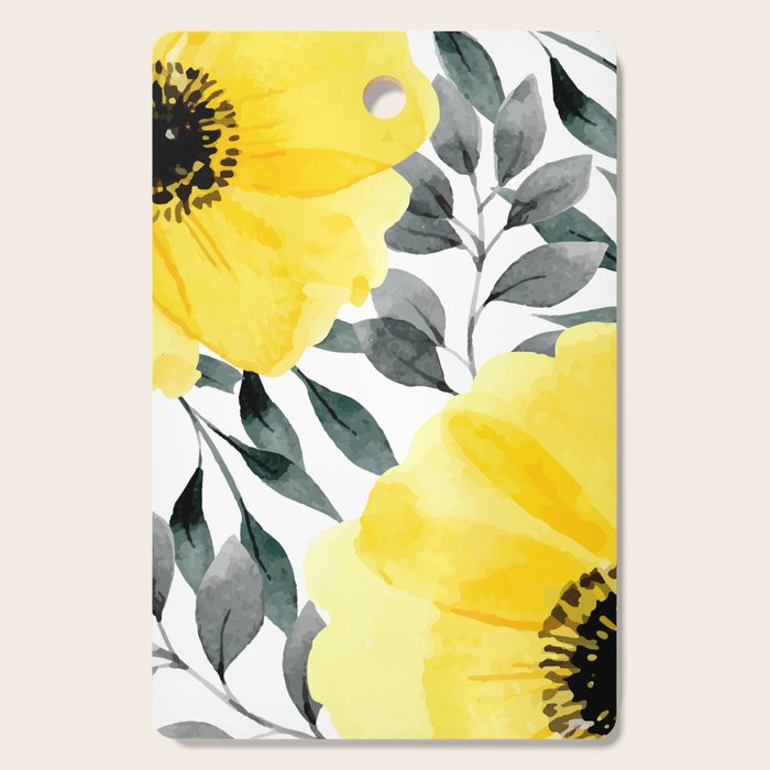 Big yellow watercolor flowers Cutting Board Gallery Image 1