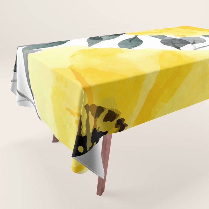 Big yellow watercolor flowers Tablecloth Gallery Image 1