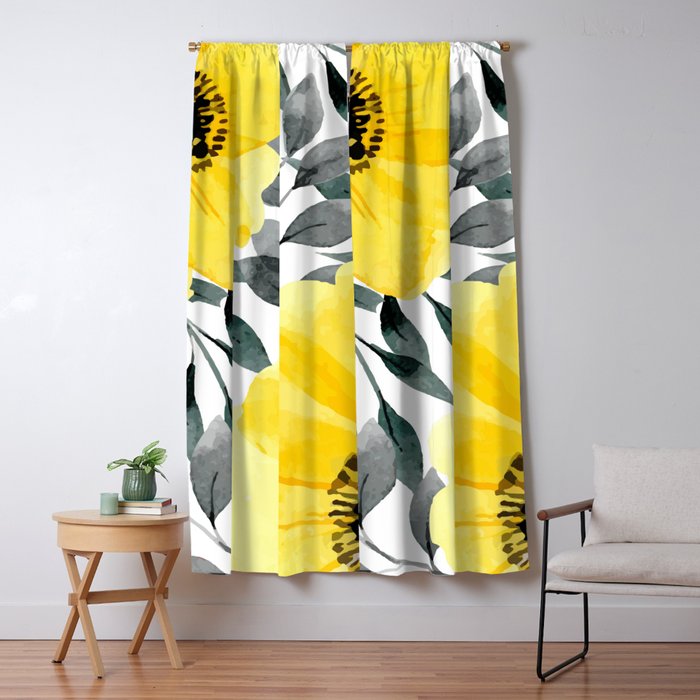 Big yellow watercolor flowers Window Curtain Gallery Image 1