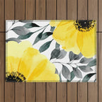 Big yellow watercolor flowers Outdoor Rug Gallery Image 1