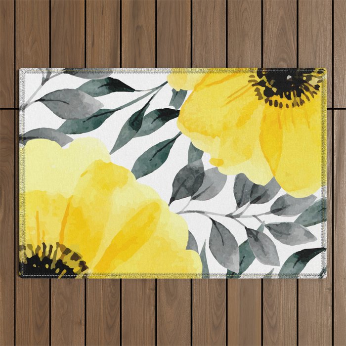 Big yellow watercolor flowers Outdoor Rug Gallery Image 1